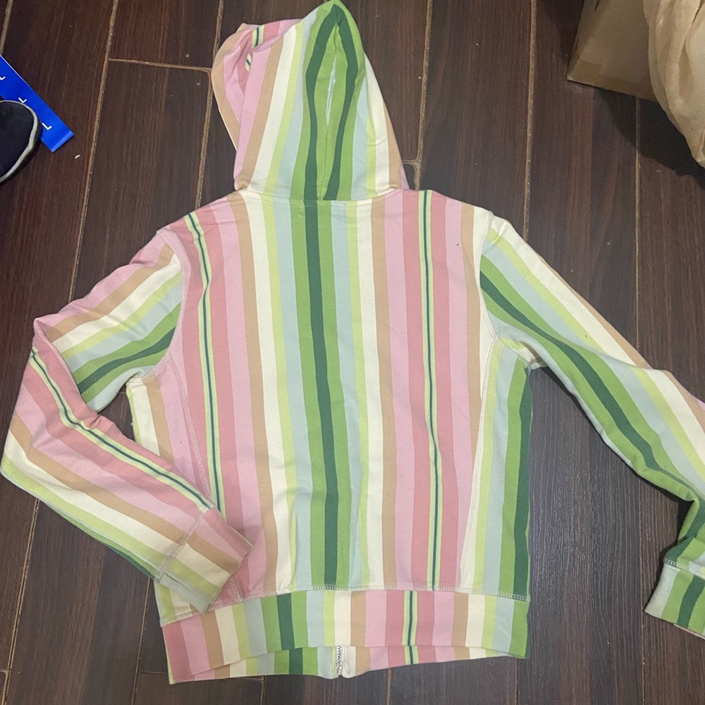 Striped Kids Hoodie - Pink, Green, Cream View 2